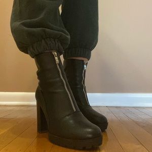 Leather zip up booties